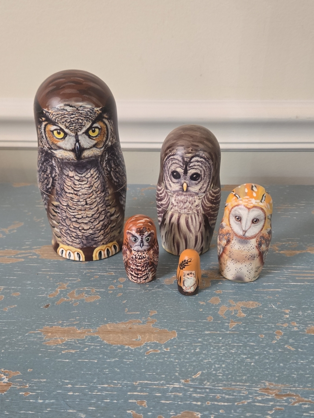 Made In Russia Hand-Painted Owl Nesting Dolls